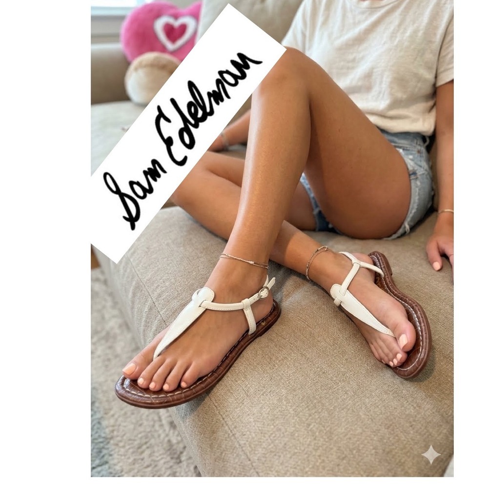 Sam Edelman Gigi Kids White Patent T-Strap Sandals Girls Size 12M Resortwear